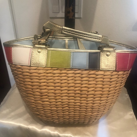 COACH LEATHER/STRAW SATCHEL BEACH TOTE NWOT VINTAGE! - Picture 11 of 15